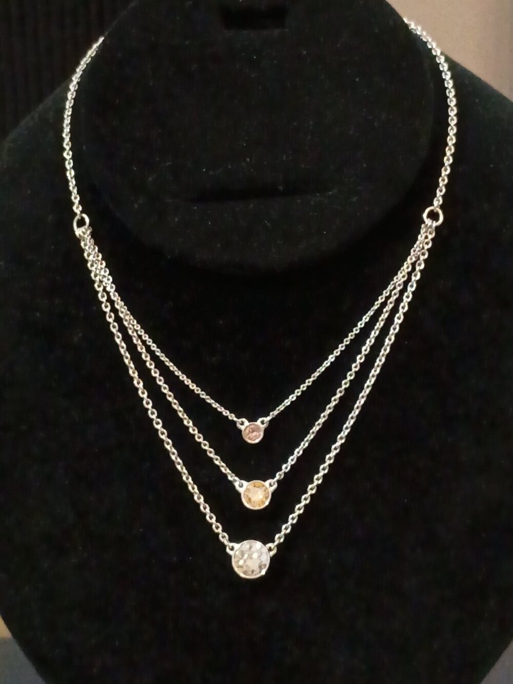 Touchstone Crystal by Swarovski Sandy Layered Necklace 3 Tier Silver 1667N